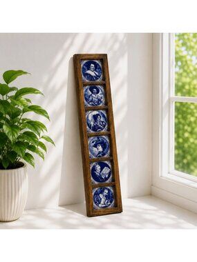 Framed Blue & White Delft Tile Art Featuring Historical Portraits 6-Piece Set Wo